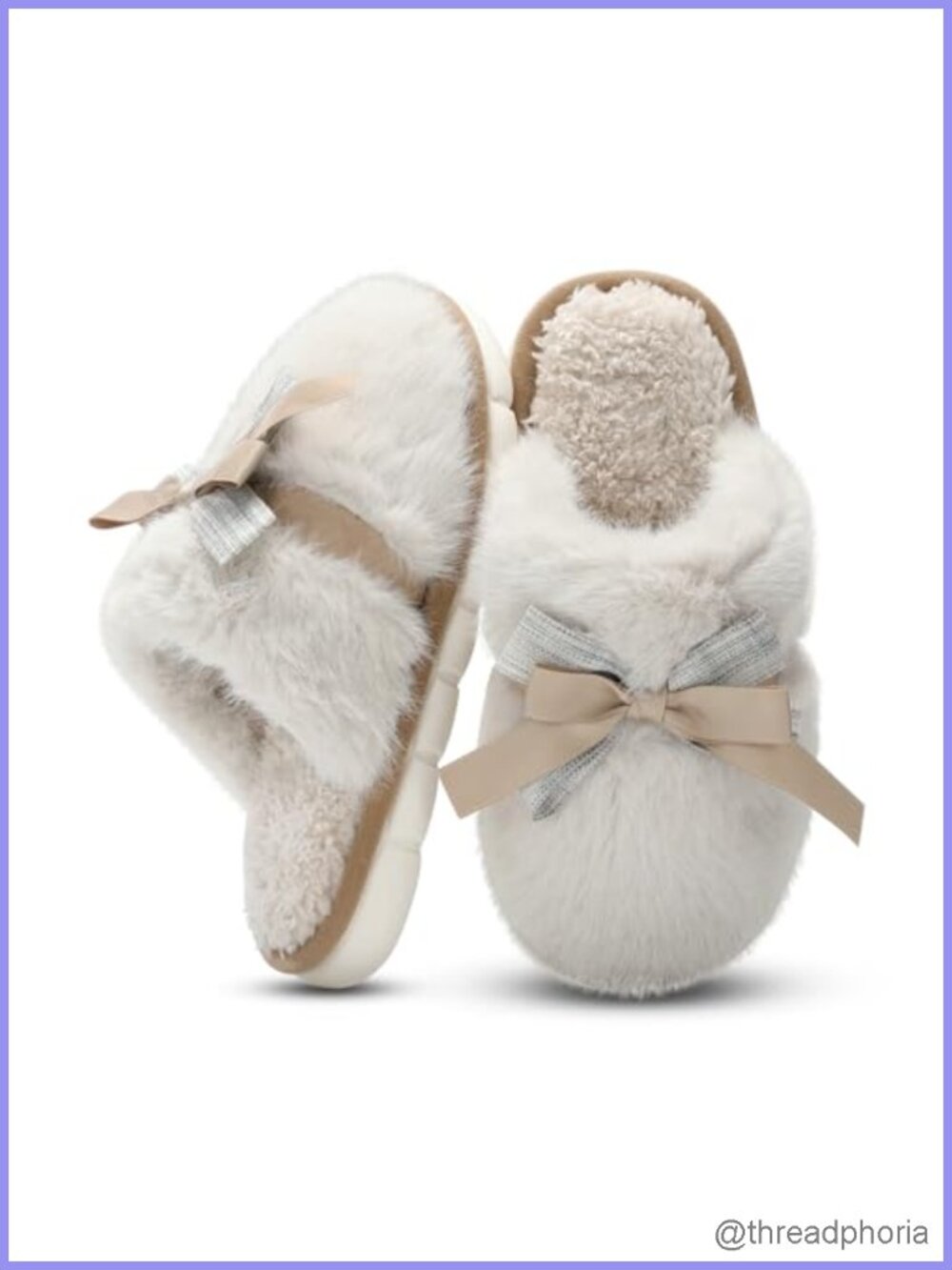 Fuzzy Faux Fur Memory Foam House Slippers Bow Cozy Indoor Outdoor